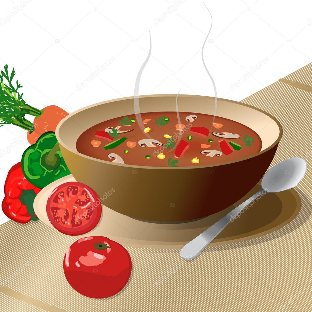 Bowl of hot vegetable soup on plate Stock Vector by ©Oko.Laa 9476395