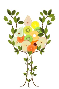 Tree forming the shape of glass, full of sliced colorful fruits. clipart