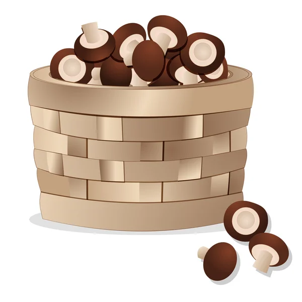 Wicker basket with brown mushrooms — Stock Vector