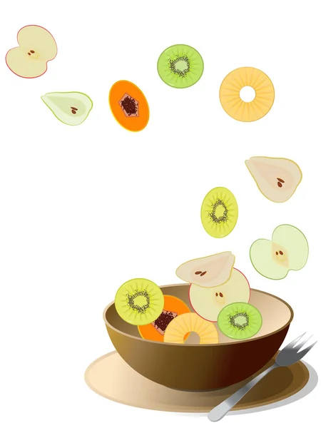 Bowl with sliced colorful fruits — Stock Vector