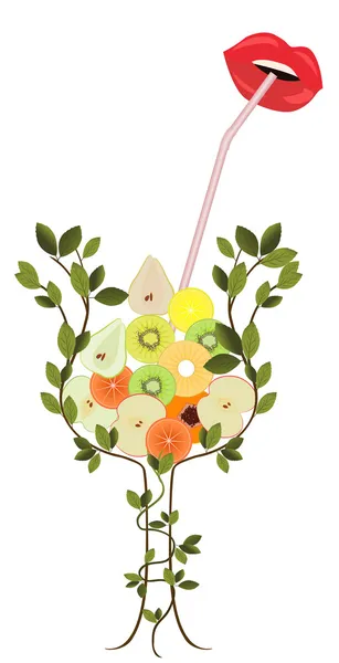 Árvore formando a forma de vidro, cheio de frutas coloridas fatiadas — Vetor de Stock