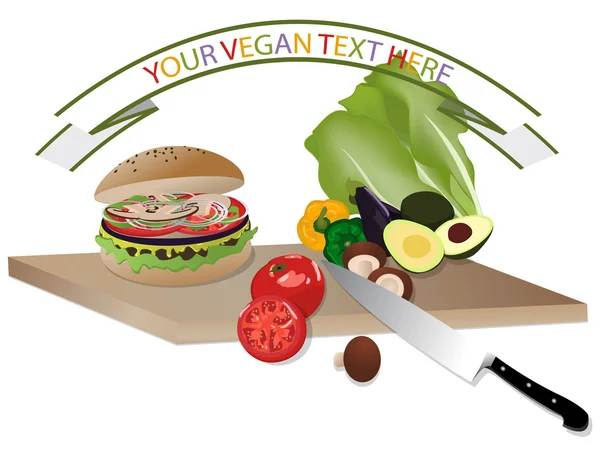 Veganska burgare, på bord — Stock vektor