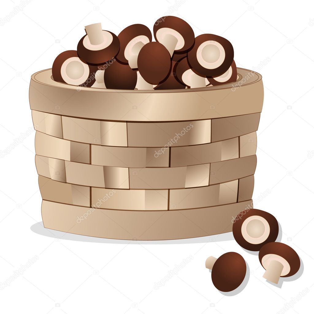 Wicker basket with brown mushrooms