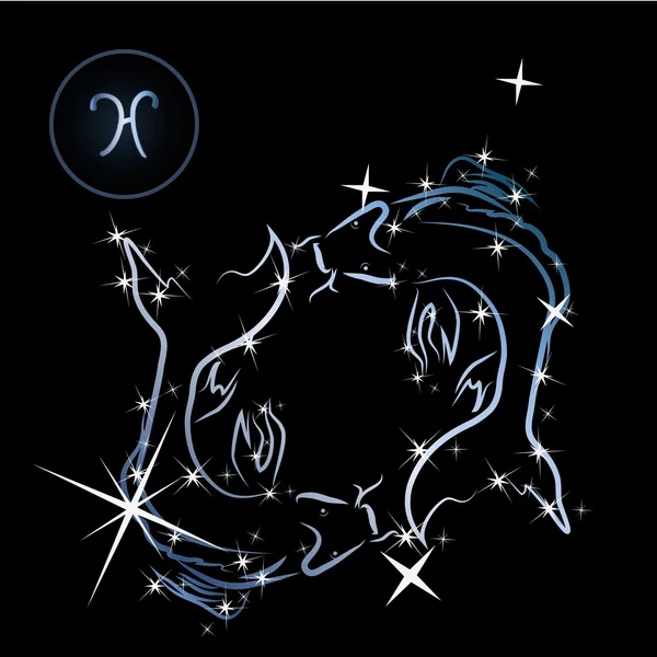 Pesci / Grazioso segno zodiacale formato da stelle — Vettoriale Stock