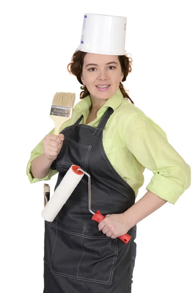 The woman-house painter doing repair (2) — Stock Photo, Image