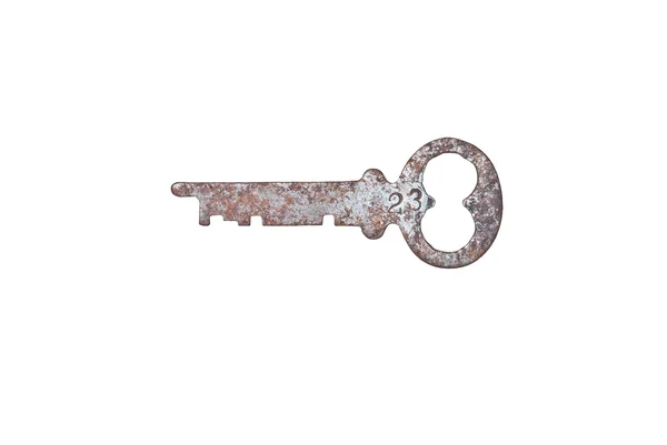 Старый ключ на изолированном белом фоне — стоковое фото