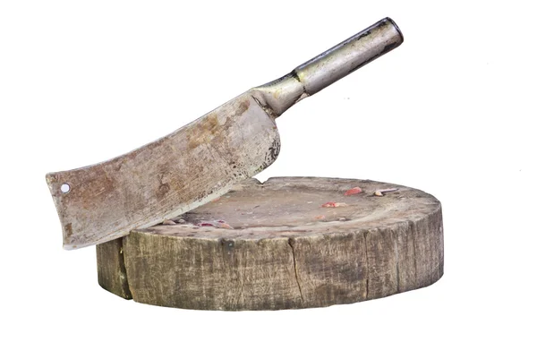 Meat Cleaver Stuck In Wood — Stock Photo, Image