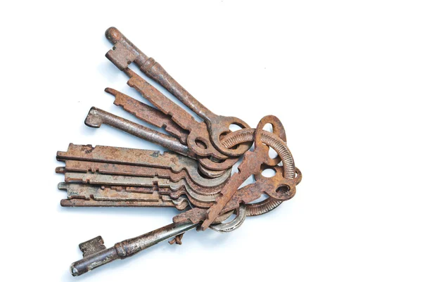 Old keys in isolated white background — Stock Photo, Image