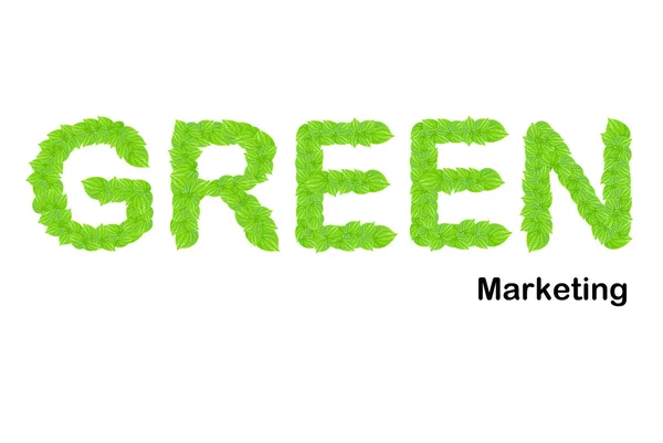 Palavra de marketing verde composta de folhas verdes — Fotografia de Stock