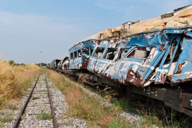 Tren bahçeden alınan gürültüyle çarpmak ya da hasarlı tren enkazı