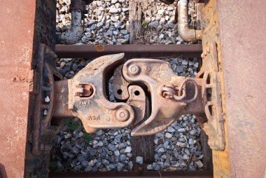 Old and rusty train cabins connector clipart