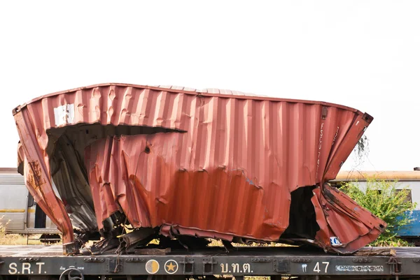 A wrackage of steel container taken from train yard — Stock Photo, Image