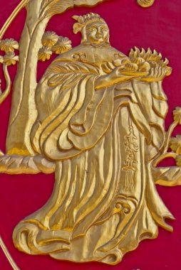 Çin altın duvar sanat eseri kırmızı ahşap üzerine