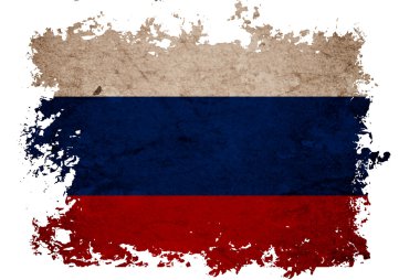 Russia flag on old vintage paper in isolated white background clipart