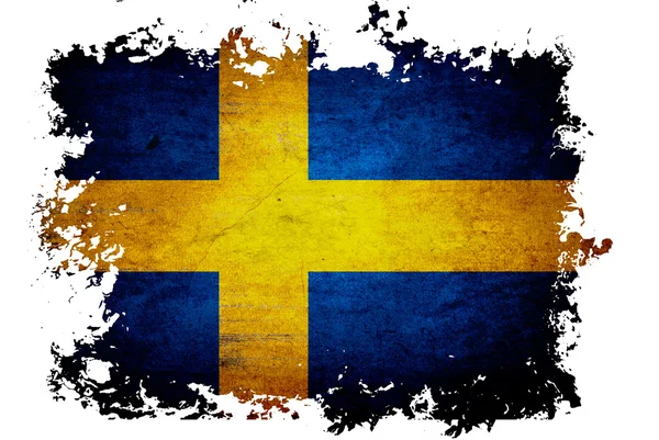 Schwedische Flagge auf altem Altpapier in isoliertem weißem Hintergrund — Stockfoto