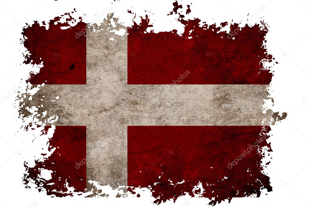 Denmark flag on old vintage paper in isolated white background