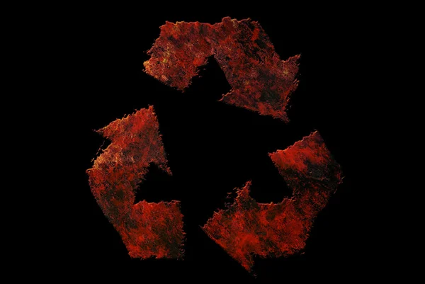 Roestige leeftijd vintage recycle symbool op zwarte achtergrond — Stockfoto