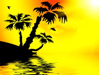 Palm trees silhouette at sunset clipart