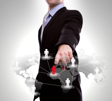 Business man point to social network clipart