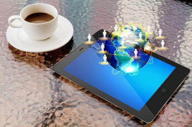 tablet pc ve kahve kap