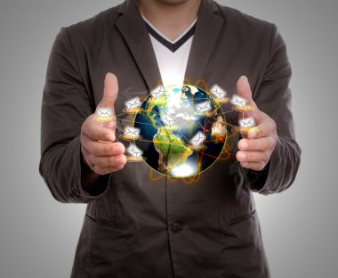 Business man hold earth of mail clipart