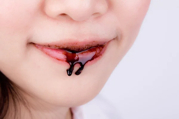 초콜릿 여자 입술 — 스톡 사진