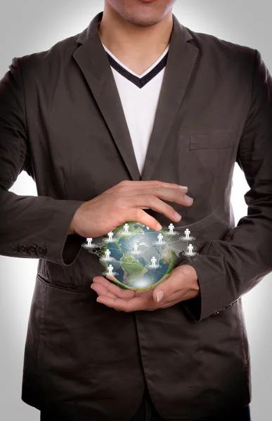 Business man hold earth — Stock Photo, Image