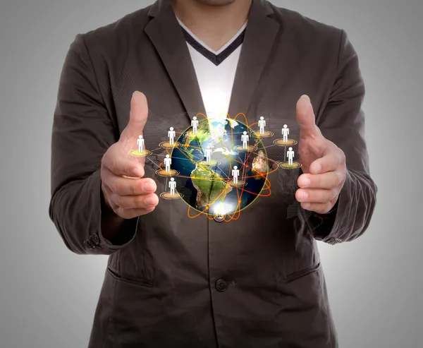 Business man hold earth — Stock Photo, Image