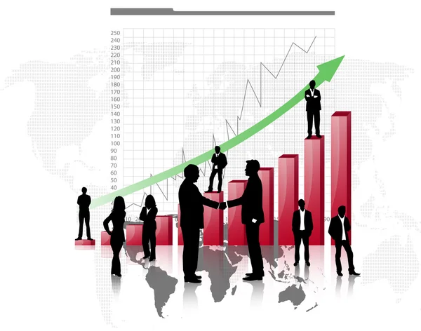 Silhuetter av affärer med röd graf — Stockfoto
