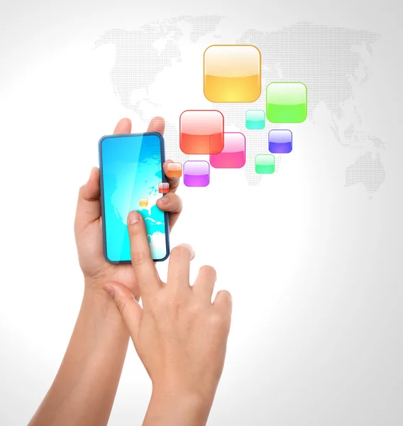Mobile phone with colorful application icons — Stock Photo, Image