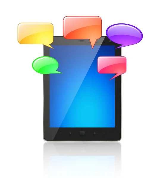 Tablet digital com tela azul e bolha de bate-papo — Fotografia de Stock