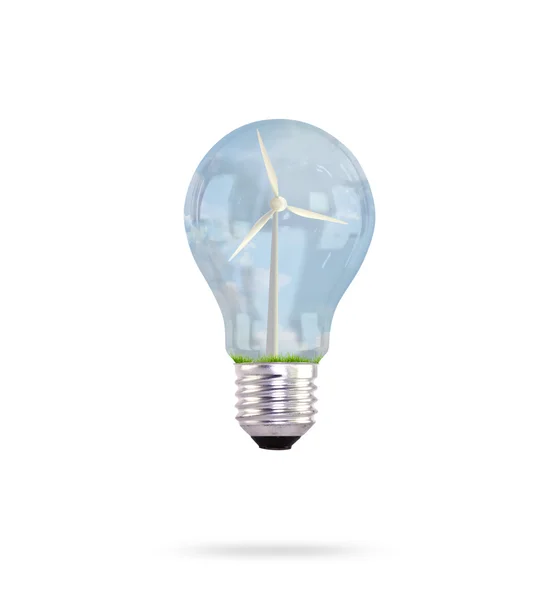 Glödlampa med vindkraftverk inuti — Stockfoto