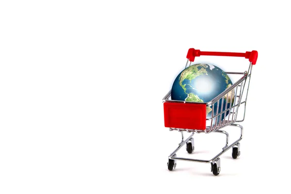Global shopping concept with shopping cart — Stock Photo, Image