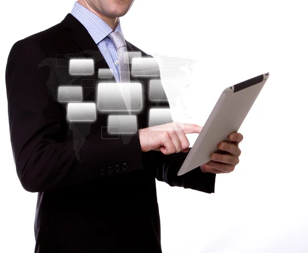 Business man with touch screen device — Stock Photo, Image