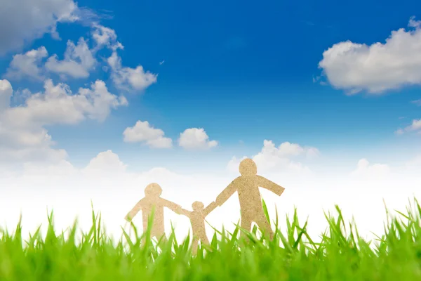 Paper cut of family on fresh spring green grass — Stock Photo, Image