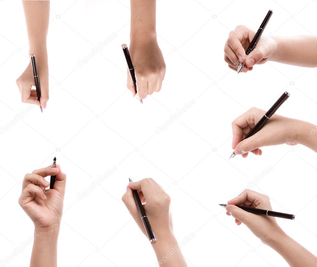 Different positions of hands with pens