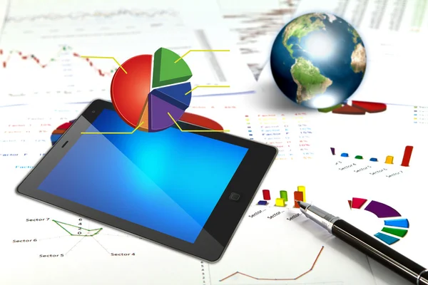 Touchpad en financiële diagrammen — Stockfoto