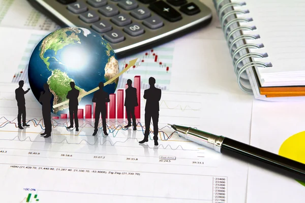 Silhouettes of business and business graph with earth (Elements — Stock Photo, Image