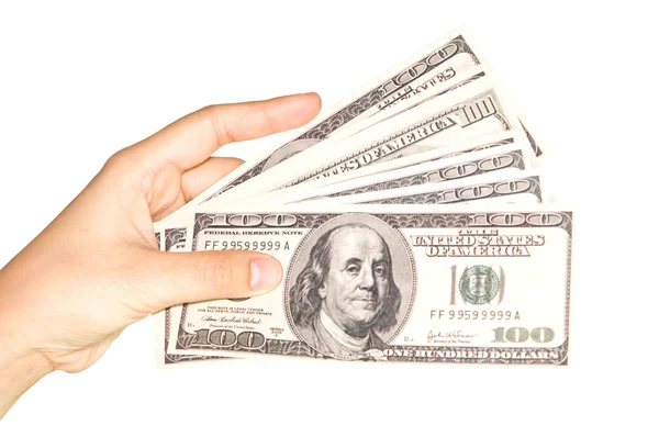 Hände, die Dollars isoliert auf weißem Hintergrund halten — Stockfoto