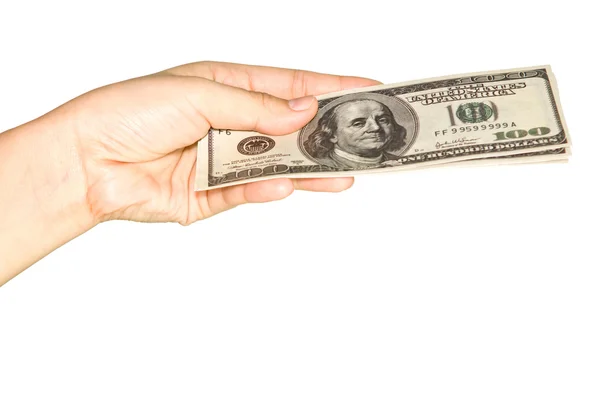 Handen met dollars geïsoleerd op witte achtergrond — Stockfoto