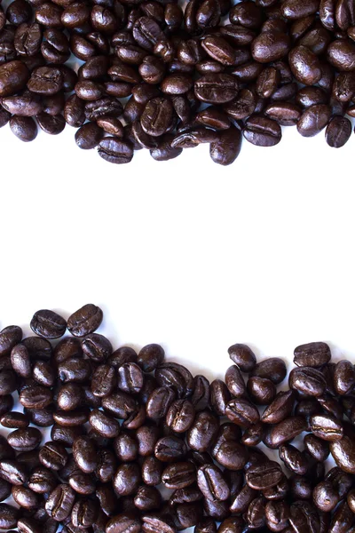 Close up of coffee beans cup shape on white background with copy — Stock Photo, Image