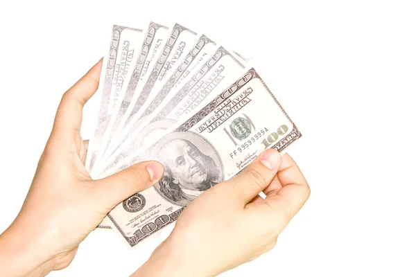 Händer som håller dollar isolerad på vit bakgrund — Stockfoto