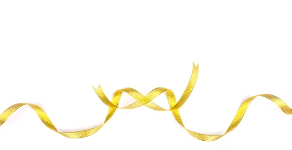 Brillante cornice nastro di raso oro su sfondo bianco con copia spac — Foto Stock