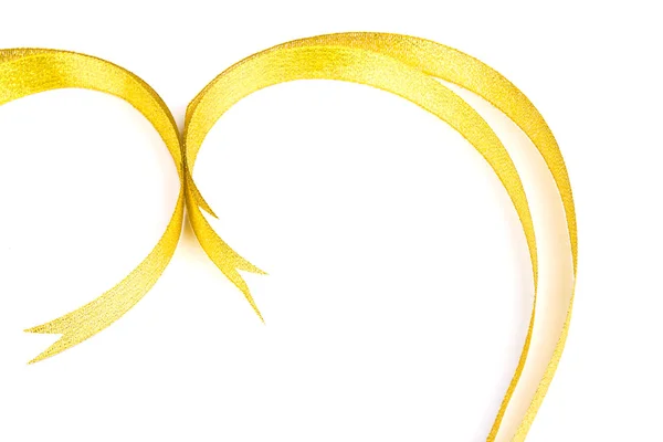 Glanzende gouden satijnen lint frame op witte achtergrond met kopie Assa — Stockfoto