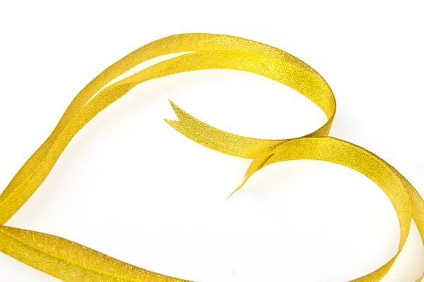 Glanzende gouden satijnen lint frame op witte achtergrond met kopie Assa — Stockfoto