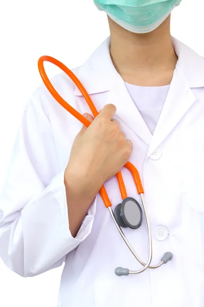 Läkare med cardio sttethoscope på vit bakgrund — Stockfoto