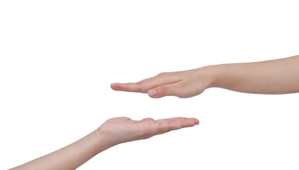 Duas mãos isoladas sobre fundo branco — Fotografia de Stock