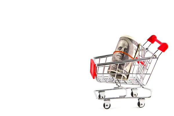 Shopping cart with dollars — Stock Photo, Image