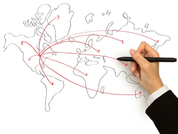 stock image Businessman drawing a map isolated on a white background