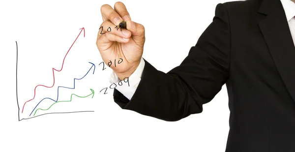 Businessman hand drawing a social network scheme on a whiteboard — Stock Photo, Image